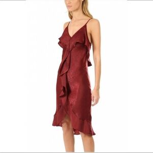 Misa Los Angeles Ele slip dress ruffle wine slub criss cross strap midi dress